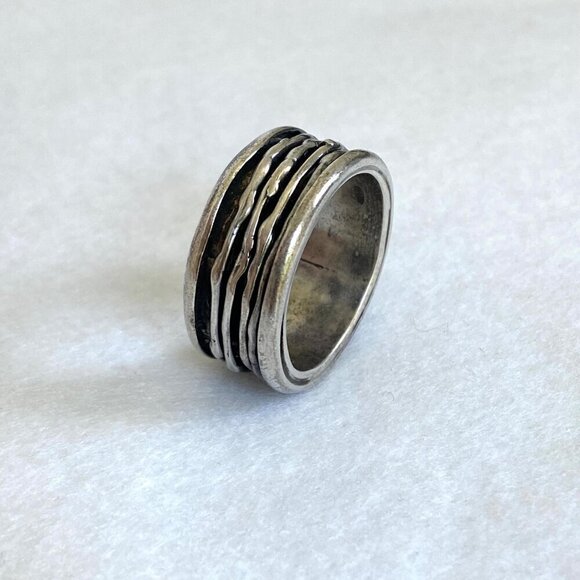 Sterling Silver 925 Modernist Brutalist Style Wide Spinner Band Ring Sz 9.75 11g - Picture 7 of 16